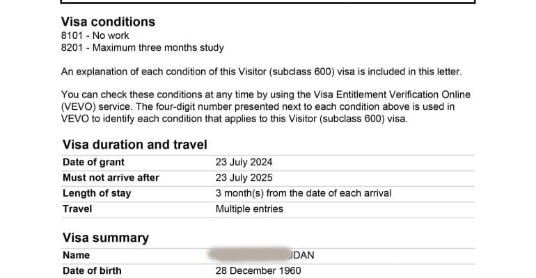 نمونه ویزای استرالیا