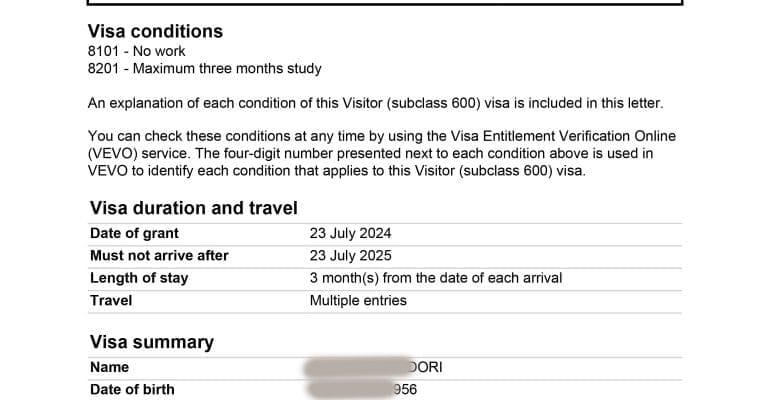 نمونه ویزای استرالیا