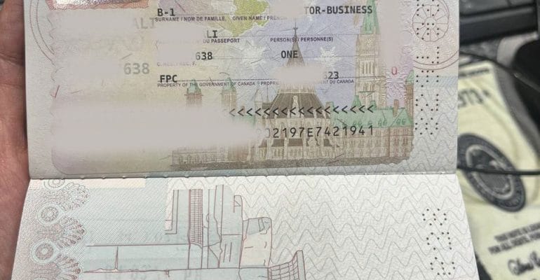 نمونه ویزای کانادا