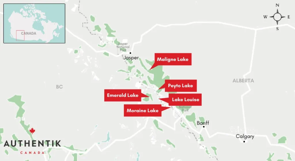 نقشه دریاچه‌ های راکی کانادا